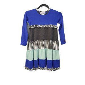 Kidcuteture Dress Girls 7 Blue Tiered Ruffle Long Sleeve Modest Pentecostal Knit